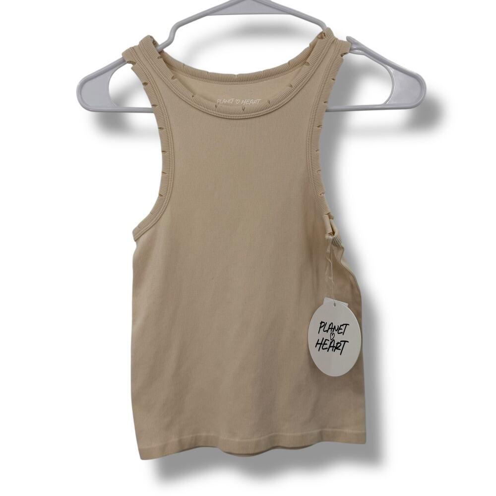 Planet Heart Tank Top Size Small Peachy Cream Distressed Ribbed
